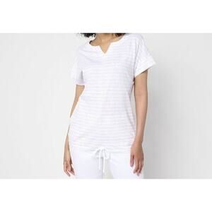 Belle Kim Gravel Size M Sandbar & White Striped Slub Knit Top A688041 NWOT